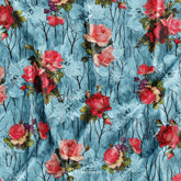 Ice Blue 3D Texture Floral Digital Printed Fabric Wholesale India